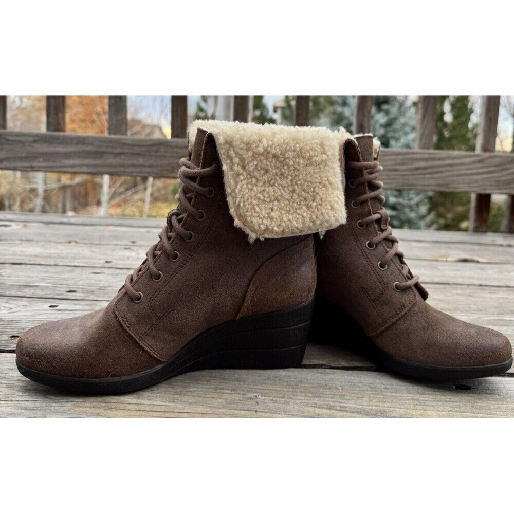 UGG Zea Women’s 7 Wedge Winter Lace Up Ankle Boots Booties 1003360 - Brown - Picture 4 of 10